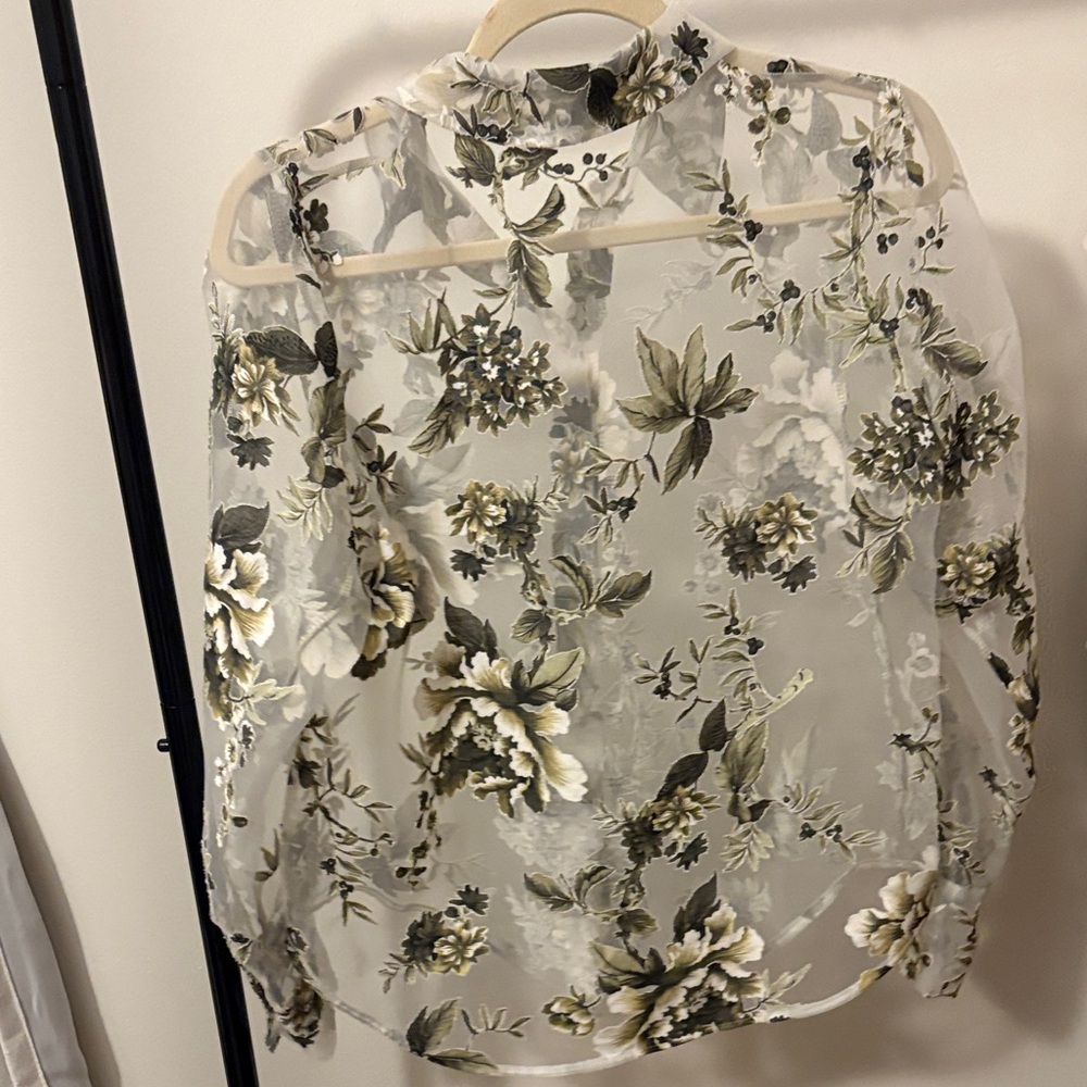 Zara Sheer Floral Blouse - Cream and Olive - Picture 3 of 3